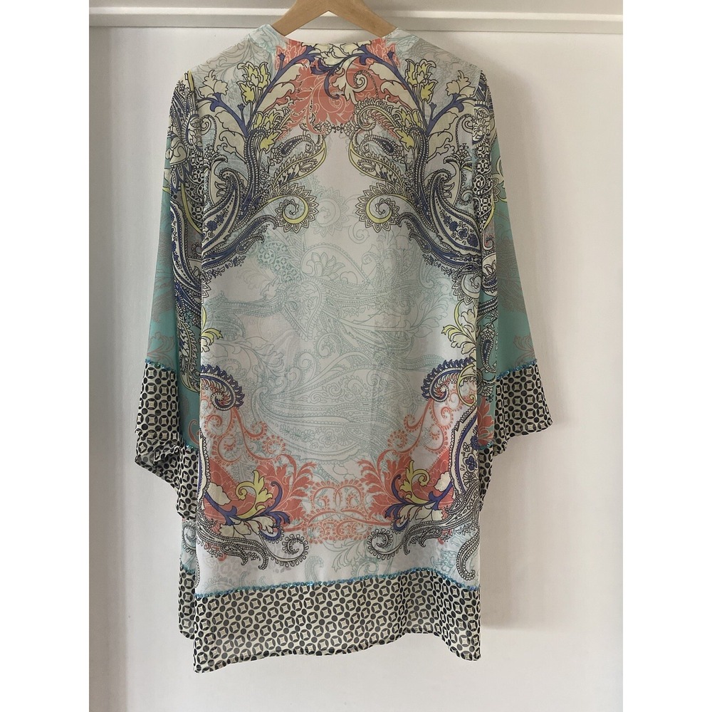 Soft Surroundings Muse Printed Kimono‎ Small Sheer Pastels Sequined 3/4 Sleeve S - Picture 6 of 7